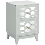 HOMCOM Modern Bedside Table, Side End Table with Drawers and Front Mirror, 15.4"x14.4"x23.6", Gray