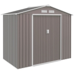 Outsunny 7' x 4' x 6' Outdoor Storage Shed Metal Garden Tool Storage Shed with Sloped Roof - Gray / White