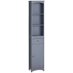 HOMCOM Bathroom Storage Cabinet, Tall Linen Tower with 3-Tier Shelves and Drawer and Door, Grey