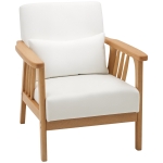 HOMCOM Armchair Upholstered Lounge Chair with Rubber Wood Frame Throw Pillows and Comfortable Cushion, White