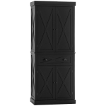 HOMCOM 72" Kitchen Pantry Storage Cabinet, Traditional Freestanding Cupboard with 4 Doors and 2 Adjustable Shelves, Large Central Drawer, X-Frame, Black