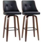 HOMCOM Bar Height Bar Stools, PU Leather Swivel Barstools with Footrest and Tufted Back, Set of 2, Black