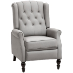 HOMCOM Wingback Reclining Chair with Footrest, Button Tufted Recliner Chair with Rolled Armrests for Living Room, Light Grey