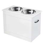PawHut Large Elevated Pet Feeder with Storage Dog Pet Diner Function 2 Stainless Steel Dog Bowls Elevated Base for Large Dogs and Other Large Pet, White