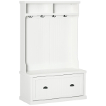 HOMCOM Entryway Bench with Coat Rack, 4 Double Hooks and 2 Compartments, Hall Tree with Bench and Shoe Storage for Hallway, Living Room, White