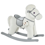 Qaba Kids Plush Ride-On Rocking Horse with Bear Toy, Children Chair with Soft Plush Toy & Fun Realistic Sounds, White