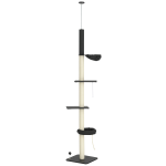 PawHut Floor To Ceiling Cat Tree, 5-Tier Cat Climbing Tower, 95''-106'' Height Adjustable with Carpeted Platforms, Cozy Bed, Hammock, Scratching Post & Toy Ball for Indoor Cats, Dark Gray and Cream