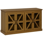 HOMCOM Sideboard Buffet Cabinet, Glass Door Credenza, Coffee Bar Cabinet with Adjustable Shelf, Natural