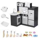 Qaba Kids Kitchen Play Cooking Toy Set for Children with Drinking Fountain, Microwave, Accessories, Dark Brown