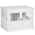 PawHut Wooden Dog Crate End Table, Dog Crate Furniture with Triple Doors, Puppy Crate for Small Dogs Indoor Use, White