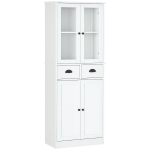 HOMCOM 61" Kitchen Pantry Cabinet, Freestanding Farmhouse Buffet Storage Cabinet with Soft Close Glass Doors and Adjustable Shelves, White