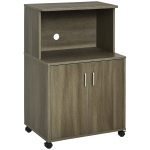 HOMCOM Microwave Cart on Wheels Utility Trolley Storage Sideboard Bookcase with 2-door Cabinet, Grey Wood Grain