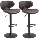 HOMCOM Adjustable Bar Stools Set of 2, Swivel Counter Height Barstools, Leathaire Upholstered Kitchen Island Stools with Back, Footrest and Steel Base, Espresso