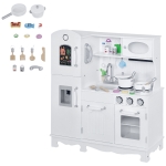 Qaba Kids Kitchen Playset with Telephone, Wooden Kitchenette for kids with Cookware, Storage Cabinet, Water Dispenser, Blackboard, Toddler Pretend Play Kitchen with Cooking Accessories for Aged 3+