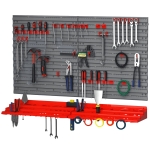 DURHAND 54 Piece Plastic Pegboard Panels, Peg Board with Accessories, Shelf Tool Organizer, Wall Mounted DIY Garage Storage with 50 Hooks, Red