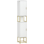kleankin Tall Bathroom Storage Cabinet, Modern Narrow Bathroom Cabinet with Diamond Chevron Pattern and Adjustable Shelf, White