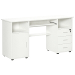 HOMCOM Computer Desk with Keyboard Tray and Drawers, Writing Desk, Home Office Workstation, White