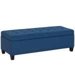 HOMCOM Rectangular Entry Bench, Tufted Upholstered Linen Fabric Wood Feet Storage Ottoman Bench, Blue
