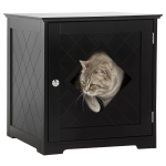 PawHut Cat Litter Box Enclosure End Table, Indoor Cat Washroom with Magnetic Door, Hidden Litter Box Nightstand with Large Tabletop, Easy Assembly, Black