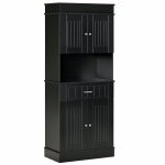 HOMCOM 72" Kitchen Pantry Cabinet, Freestanding Buffet with Hutch, Cupboard with Adjustable Shelf, Utility Drawer, 2 Door Cabinets and Countertop, Black Wood Grain