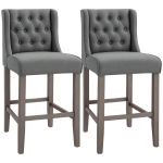 HOMCOM 26.25" Counter Height Bar Stools, Tufted Wingback Armless Upholstered Dining Chair with Rubber Wood Legs, Set of 2, Gray