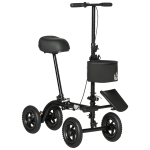 HOMCOM Seated Walker, Foldable Steerable Medical Scooter, Compact Crutch Alternative with Braking System and Storage Bag, Black