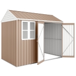 Outsunny 8' x 6' Metal Garden Storage Shed, Extra Large Outdoor Tool Storage House w/ Doors, Window and Air Vents, Brown
