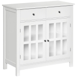 HOMCOM Sideboard Buffet Cabinet, Storage Cupboard with Glass Doors, Adjustable Shelf and 2 Drawers for Kitchen, White