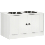 PawHut Large Elevated Dog Bowls with Storage Cabinet Containing Large 44L Capacity, Raised Dog Bowl Stand Pet Food Bowl Pet Feeding Station, White