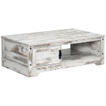 HOMCOM Rustic Coffee Table with Storage, Vintage Coffee Table for Living Room Furniture, Cocktail Table with Cabinet, Open Storage Compartments