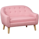Qaba 2-Seat Kids Sofa, Toddler Sofa Couch, Linen-Like Fabric & Wood Frame Sofa Chair for Ages 3-7, 11" High Seat, Pink