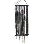 Outsunny Animatronics Hanging Skeleton Reaper in Cage, Voice-Activated Prop with Flashing Eyes, Easy Setup Indoor
