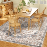 HOMCOM 8x10 Area Rug, Vintage Machine Washable Rug, Non-Slip Carpet for Living Room, Bedroom, Dining Room, Brown & Light Blue