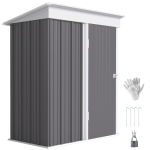 Outsunny Outdoor Storage Shed, Steel Lean-to Shed with Adjustable Shelf, Lock, Gloves, 5'x3'x6', Grey