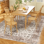 HOMCOM 5x7 Area Rug, Vintage Machine Washable Rug, Non-Slip Floor Carpet for Living Room, Bedroom, Dining Room, Tan