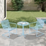 Outsunny 3 Pieces Patio Bistro Set, Metal Frame Garden Coffee Table Set with 2 Chairs & Round Table for Outdoor Yard Porch Poolside Balcony, Sky Blue