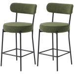 HOMCOM Set of 2 Barstools, Upholstered Corduroy Bar Stools with Backrest, Footrest for Kitchen Island, Dining Room, Green
