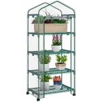 Outsunny 27" x 20" x 65" Portable Greenhouse with 4 Tier Shelves and Wheels, Outdoor Hot House Plant Flower Greenhouse, Steel Frame, Plastic Cover, Clear