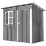 Outsunny 7' x 4' Galvanised Steel Outdoor Storage Shed, Garden Shed with Window, Lockable Wide Door and Air Vents, Dark Grey