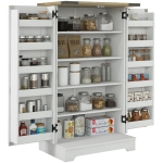 HOMCOM Farmhouse Kitchen Pantry Storage Cabinet, Kitchen Pantry Cabinet with Doors and Adjustable Shelves, Cream White
