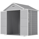 Outsunny 6' x 5' Plastic Outdoor Storage Shed, Garden Shed with Floor, Window, Lockable Doors and Vents, Wood Effect Grey