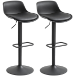 HOMCOM Counter Height Bar Stools Set of 2, Streamlined Bar Chairs with Adjustable Height and Swivel PU Leather Seat, Black