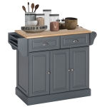 HOMCOM Triple-Cabinet Kitchen Island on Wheels, Kitchen Storage Cabinet with Drawers, Rolling Utility Cart Dark Gray