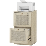HOMCOM 2 Drawer Filing Cabinet with Lock, Boho File Cabinet for A4 Letter Size Files with Decorative Rattan Accents, Oak