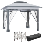 Outsunny 12' x 12' Pop Up Canopy Tent with Netting and Carry Bag, Instant Sun Shelter with 137 sq.ft Shade, Tents for Parties, Height Adjustable, for Outdoor, Garden, Patio, Gray