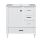 Modern Bathroom Vanity with Sink Combo, Solid Wood Frame, Cabinet with Soft-Close Door and 3 Drawers, 30" L x 18" W x 34" H, White