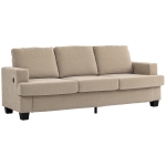 HOMCOM 3 Seater Sofa with USB Ports & Cup Holders, Chenille-Feel Upholstered Couch for Living Room, Light Brown
