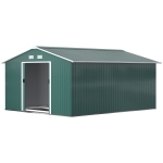 Outsunny 11' x 13' Practical Backyard Garden Storage Tool Shed with Double Sliding Door Garden Tool Shed with 4 Ventilation Slots, Green