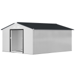 Outsunny 11' x 13' Garden Storage Shed w/ Foundation Kit Metal Tool Storage House w/ Double Doors White