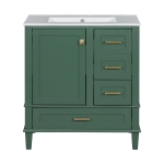 Modern Bathroom Vanity with 3 Drawers, Soft Close Door, Sink Combo, Storage Cabinet with Wood Frame, 30" L x 18" W x 34" H, Green+White